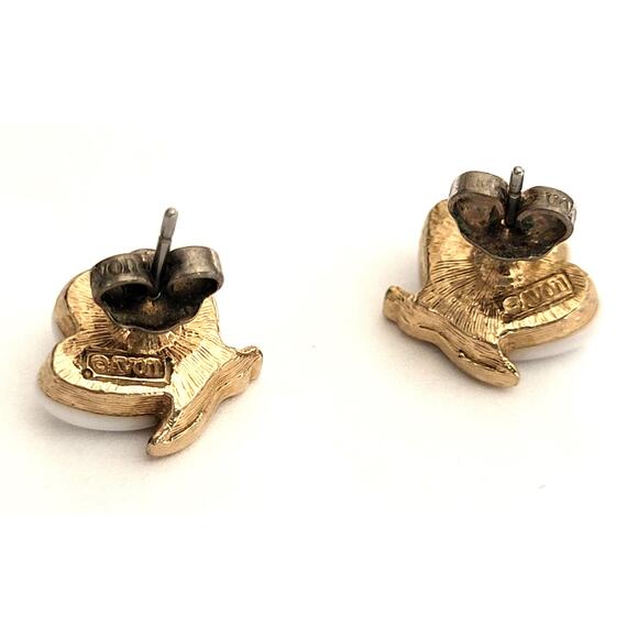 Signed Vintage Avon Earrings Gold Art Deco Gatsby Collection White Shell - Picture 6 of 6
